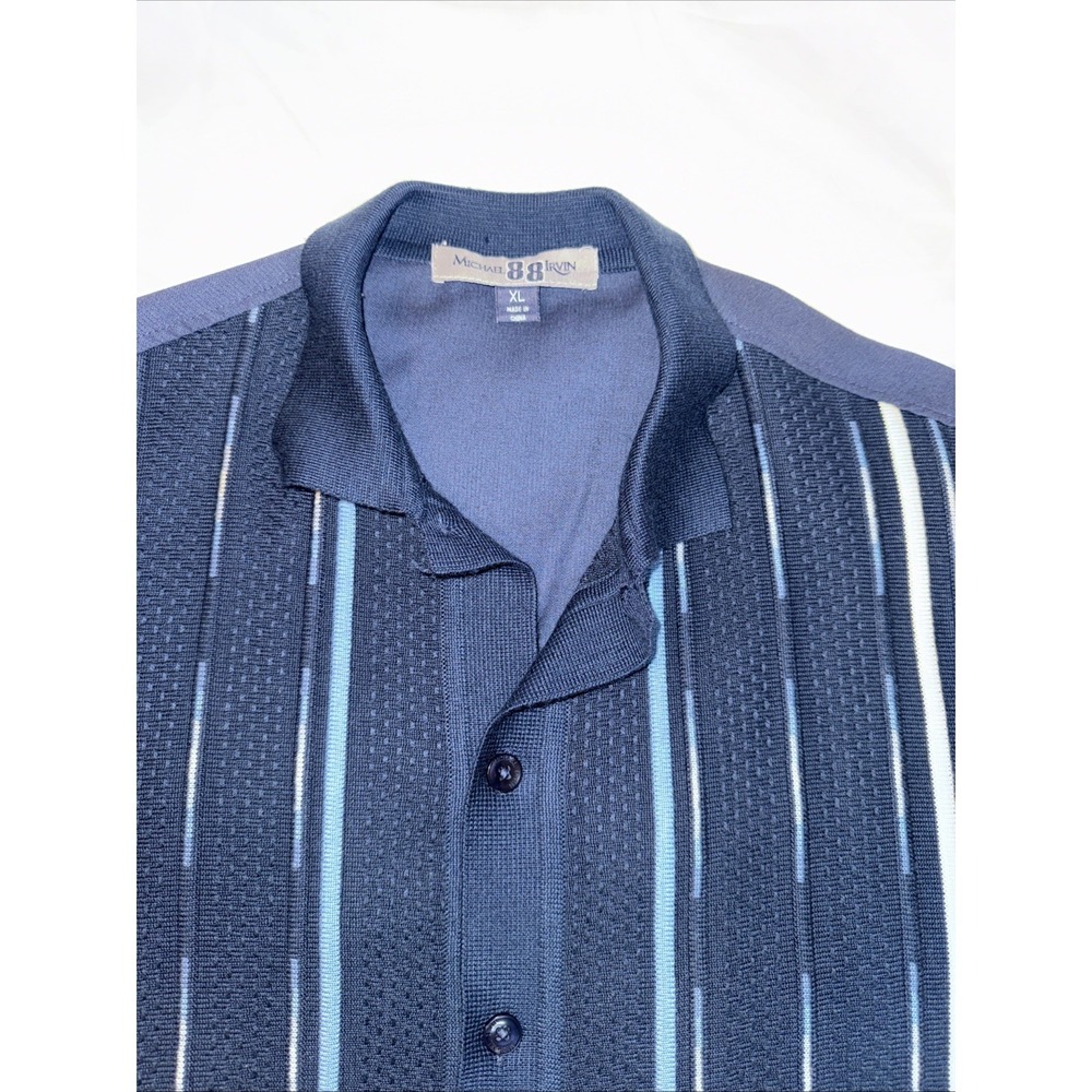 Vintage Michael Irvin 88 XL Short Sleeve Button Down Shirt Dark Navy Knit Cotton